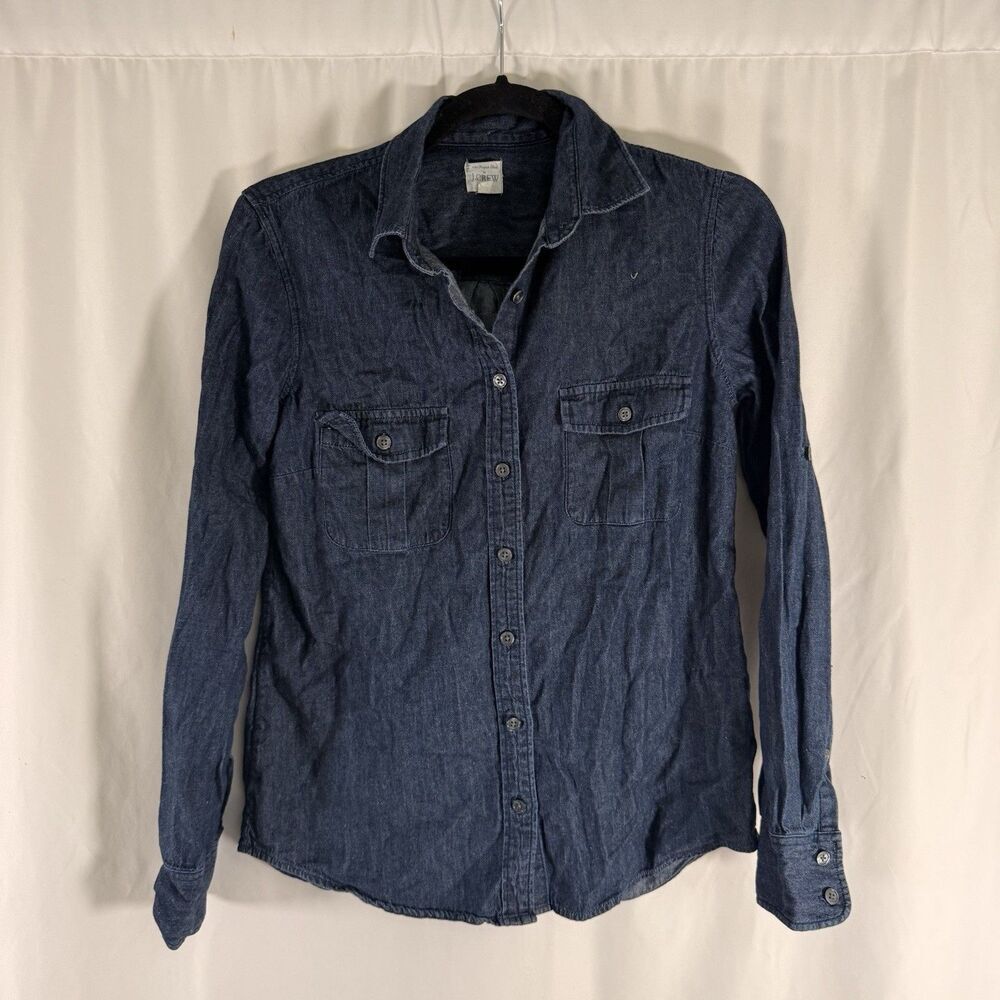 J. Crew Chambray Blouse Women's XS Blue Button Up Long Sleeve Collared